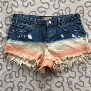 Free People High Rise Dip Dyed Distressed Shorts